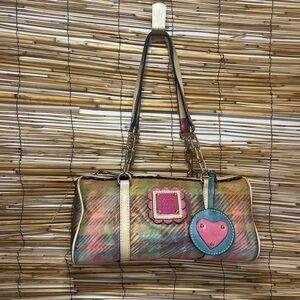 Dooney & Bourke Multicolor Plaid Shoulder Barrel Bag with Heart Charm